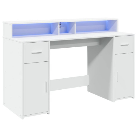 vidaXL Bureau met LED-verlichting 140x55x91 cm bewerkt hout wit afbeelding3 - 1