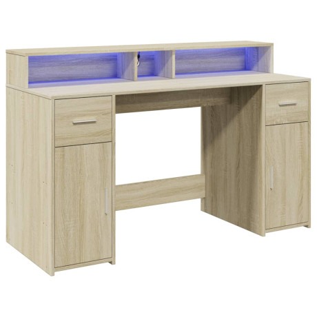 vidaXL Bureau met LED-verlichting 140x55x91 cm hout sonoma eikenkleur afbeelding3 - 1