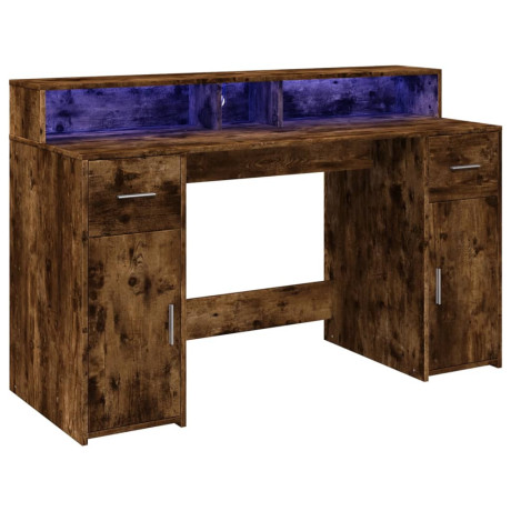 vidaXL Bureau met LED-verlichting 140x55x91 cm hout gerookt eikenkleur afbeelding3 - 1