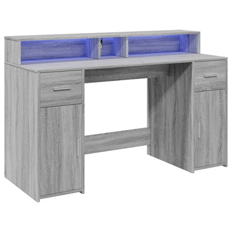 vidaXL Bureau met LED-verlichting 140x55x91 cm hout grijs sonoma eiken afbeelding3 - 1