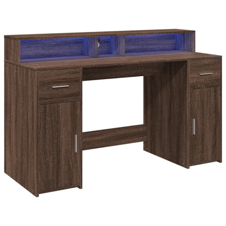 vidaXL Bureau met LED-verlichting 140x55x91 cm hout bruin eikenkleurig afbeelding3 - 1