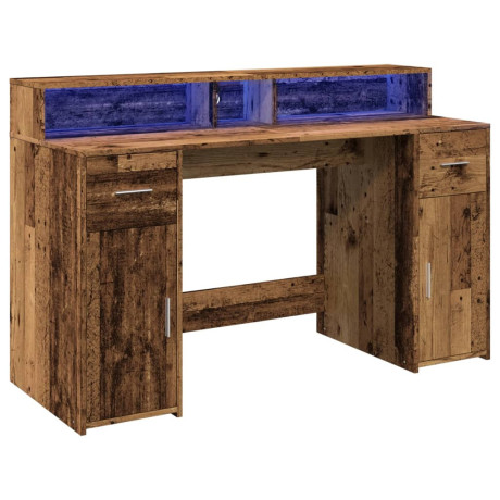 vidaXL Bureau met LED-verlichting 140x55x91 cm bewerkt hout oud hout afbeelding3 - 1