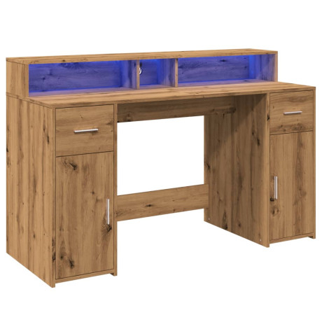 vidaXL Bureau met LED-verlichting 140x55x91 cm hout artisanaal eiken afbeelding3 - 1