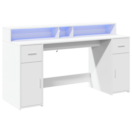 vidaXL Bureau met LED-verlichting 160x55x91 cm bewerkt hout wit afbeelding3 - 1