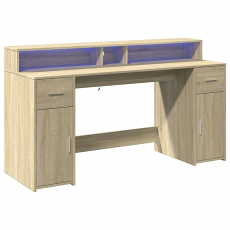 vidaXL Bureau met LED-verlichting 160x55x91 cm hout sonoma eikenkleur afbeelding3 - 1