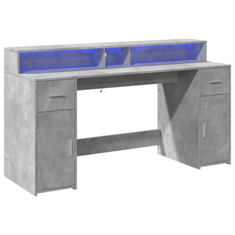 vidaXL Bureau met LED-verlichting 160x55x91 cm bewerkt hout betongrijs afbeelding3 - 1