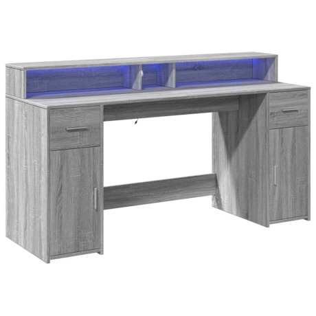 vidaXL Bureau met LED-verlichting 160x55x91 cm hout grijs sonoma eiken afbeelding3 - 1