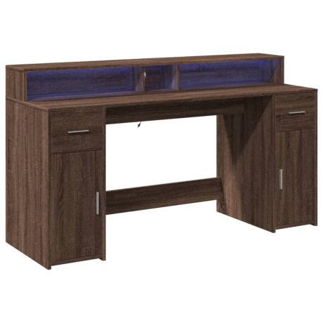 vidaXL Bureau met LED-verlichting 160x55x91 cm hout bruin eikenkleurig afbeelding3 - 1