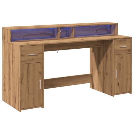 vidaXL Bureau met LED-verlichting 160x55x91 cm hout artisanaal eiken afbeelding3 - 1