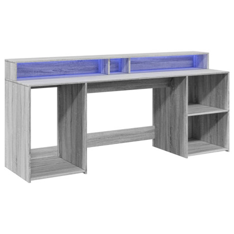 vidaXL Bureau met LED-verlichting 200x55x91 cm hout grijs sonoma eiken afbeelding3 - 1