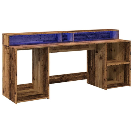 vidaXL Bureau met LED-verlichting 200x55x91 cm bewerkt hout oud hout afbeelding3 - 1