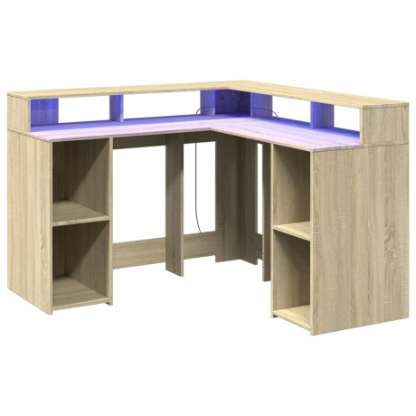 vidaXL Bureau met LED-verlichting 130x130x91 cm hout sonoma eikenkleur afbeelding3 - 1