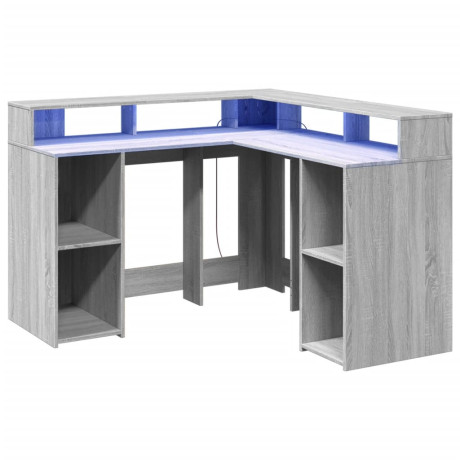 vidaXL Bureau met LED-verlichting 130x130x91 cm hout grijs sonoma afbeelding3 - 1