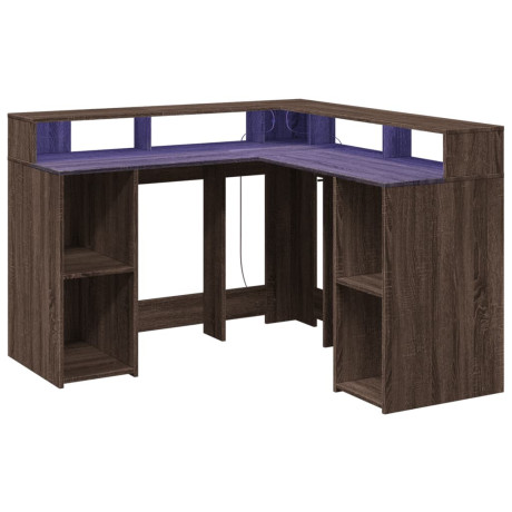 vidaXL Bureau met LED-verlichting 130x130x91 cm hout bruin eikenkleur afbeelding3 - 1