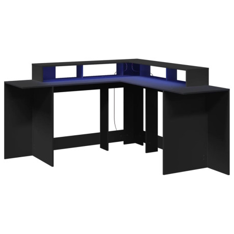 vidaXL Bureau met LED-verlichting 152x152x91 cm bewerkt hout zwart afbeelding3 - 1