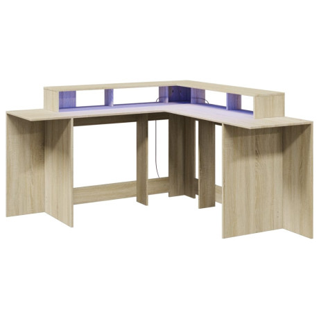 vidaXL Bureau met LED-verlichting 152x152x91 cm hout sonoma eikenkleur afbeelding3 - 1