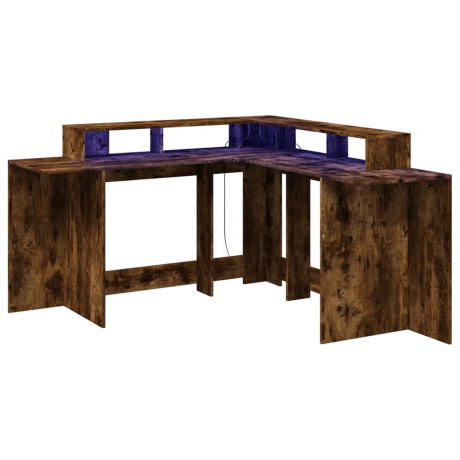 vidaXL Bureau met LED-verlichting 152x152x91 cm hout gerookt eiken afbeelding3 - 1