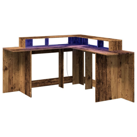 vidaXL Bureau met LED-verlichting 152x152x91 cm bewerkt hout oud hout afbeelding3 - 1