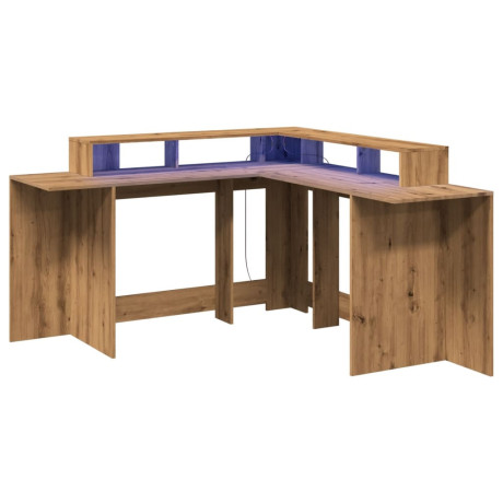 vidaXL Bureau met LED-verlichting 152x152x91 cm hout artisanaal eiken afbeelding3 - 1