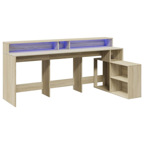 vidaXL Bureau met LED-verlichting 200x104x91 cm hout sonoma eikenkleur afbeelding3 - 1