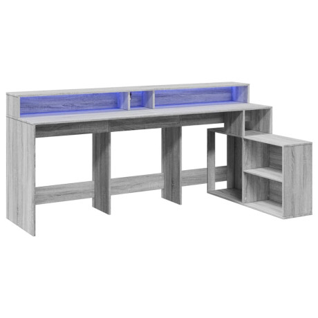 vidaXL Bureau met LED-verlichting 200x104x91 cm hout grijs sonoma afbeelding3 - 1