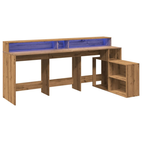 vidaXL Bureau met LED-verlichting 200x104x91 cm hout artisanaal eiken afbeelding3 - 1