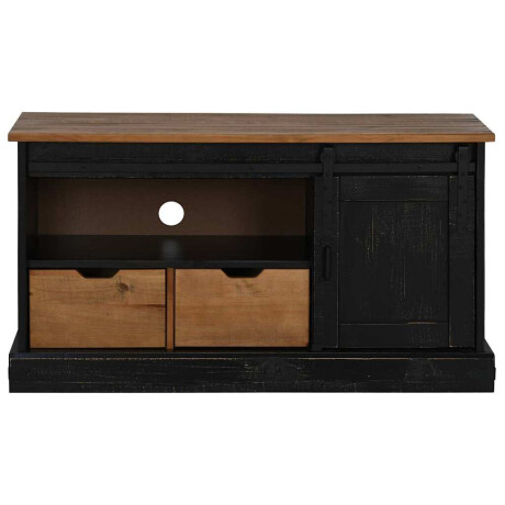 vidaXL Tv-meubel HALDEN met schuifdeur zwart 110x40x60 cm massief hout afbeelding3 - 1