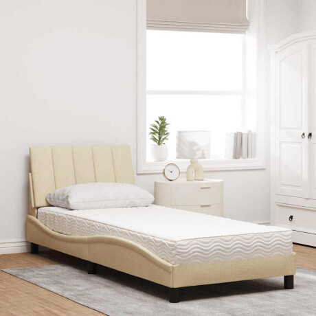 vidaXL Bed met matras "Hanko" stof crèmekleurig 90x190 cm afbeelding3 - 1