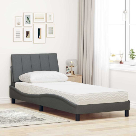 vidaXL Bed met matras "Hanko" stof donkergrijs 90x200 cm afbeelding3 - 1