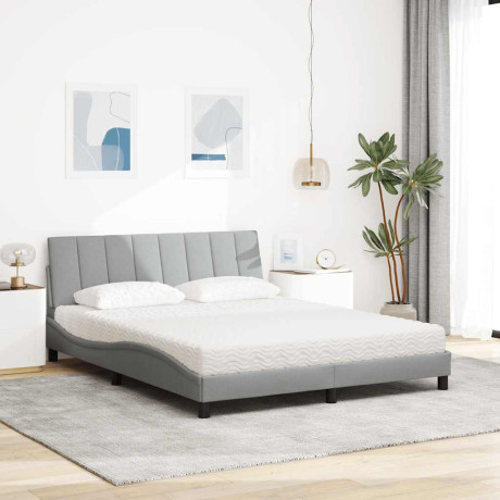 vidaXL Bed met matras "Hanko" stof lichtgrijs 160x200 cm afbeelding3 - 1