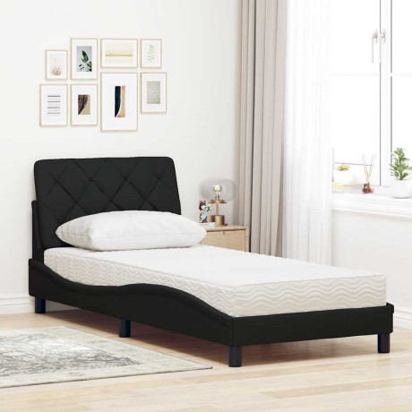 vidaXL Bed met matras stof zwart 90x190 cm afbeelding3 - 1