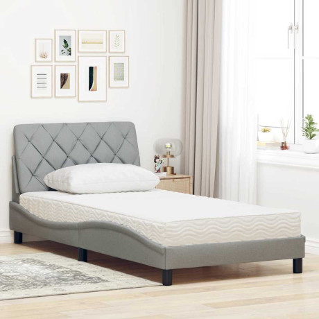 vidaXL Bed met matras stof lichtgrijs 100x200 cm afbeelding3 - 1