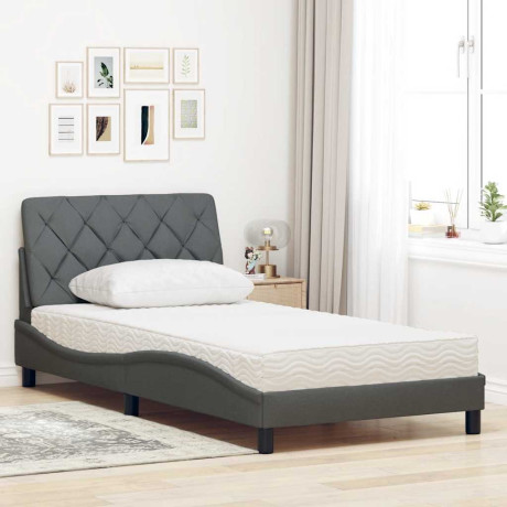 vidaXL Bed met matras stof donkergrijs 100x200 cm afbeelding3 - 1