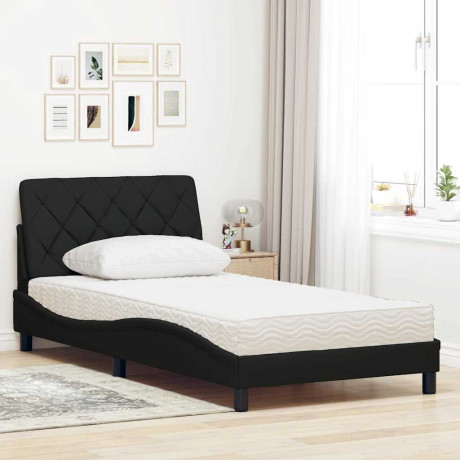 vidaXL Bed met matras stof zwart 100x200 cm afbeelding3 - 1