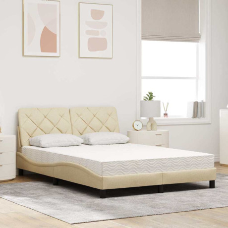 vidaXL Bed met matras stof crèmekleurig 140x190 cm afbeelding3 - 1