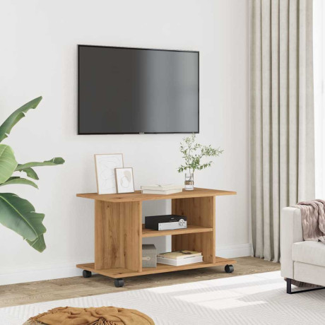 vidaXL Tv-meubel met wieltjes 80x40x45cm bewerkt hout artisanaal eiken afbeelding3 - 1