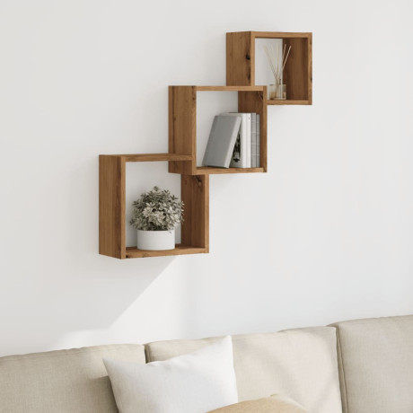 vidaXL Wandplanken kubus 68x15x68cm bewerkt hout artisanaal eikenkleur afbeelding3 - 1