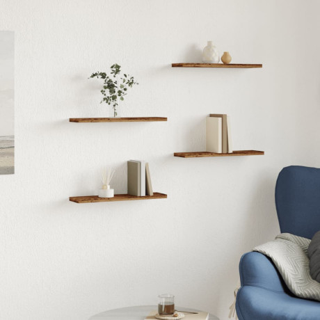 vidaXL Wandschappen 4 st 40x10x1,5 cm bewerkt hout oud houtkleurig afbeelding3 - 1
