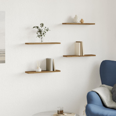 vidaXL Wandschappen 4 st 40x10x1,5 cm bewerkt hout artisanaal eiken afbeelding3 - 1