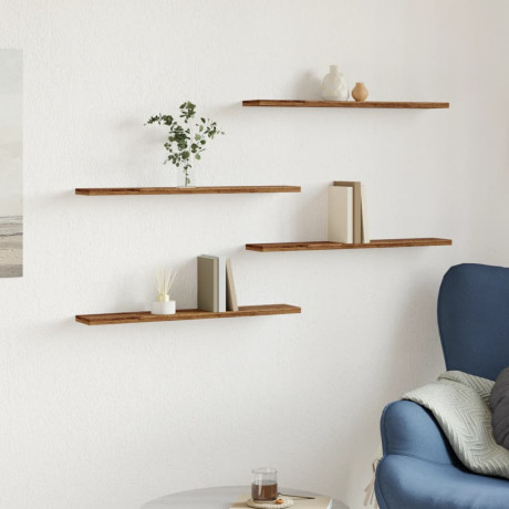 vidaXL Wandschappen 4 st 60x20x1,5 cm bewerkt hout oud houtkleurig afbeelding3 - 1
