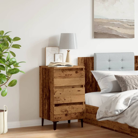 vidaXL Nachtkastje met metalen poten 40x35x69 cm oud houtkleurig afbeelding3 - 1