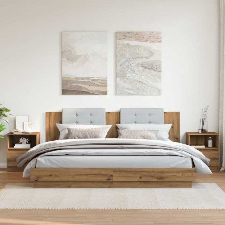 vidaXL Nachtkastjes 2 st 40x40x50 cm bewerkt hout artisanaal eiken afbeelding3 - 1