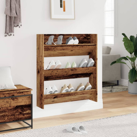 vidaXL Wandschoenenkast 80x18x90 cm bewerkt hout oud houtkleurig afbeelding3 - 1