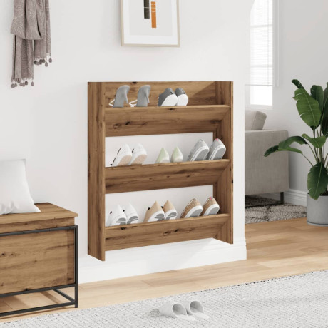 vidaXL Wandschoenenkast 80x18x90 cm bewerkt hout artisanaal eikenkleur afbeelding3 - 1