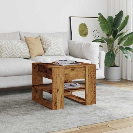 vidaXL Salontafel 55,5x55x45 cm bewerkt hout oud houtkleurig afbeelding3 - 1