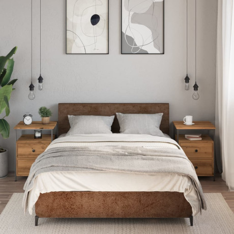 vidaXL Nachtkastjes 2 st 44x45x60cm bewerkt hout artisanaal eikenkleur afbeelding3 - 1