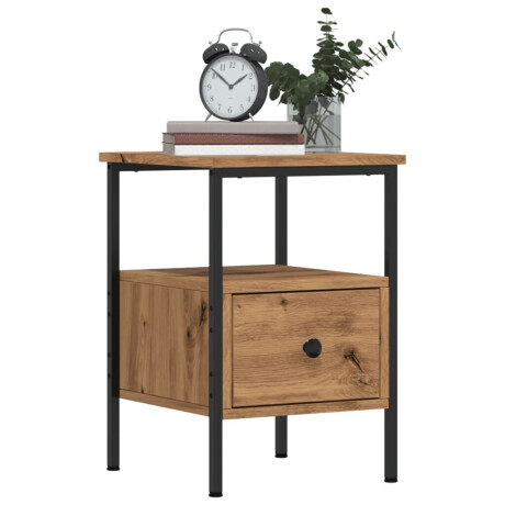 vidaXL Nachtkastje 34x36x50 cm bewerkt hout artisanaal eikenkleurig afbeelding3 - 1