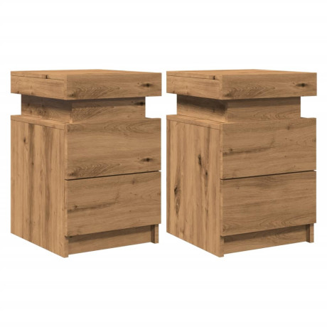 vidaXL Nachtkastjes 2 st met LED 35x39x55 cm hout artisanaal eiken afbeelding3 - 1