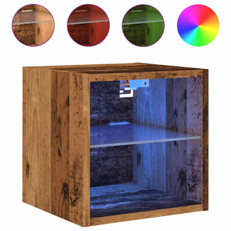 vidaXL Tv-wandmeubels met LED-verlichting 2 st 30x28,5x30 cm oud hout afbeelding3 - 1