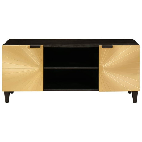 vidaXL TV-kast Zwart en Goud 105 x 33 x 46 cm massief mangohout afbeelding3 - 1